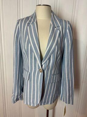 NWT Philosophy Linen Blend Blue & White Striped Blazer | Size Small